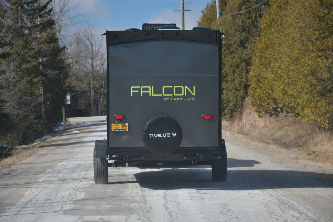 Travel Lite Falcon GT on the road, rear view