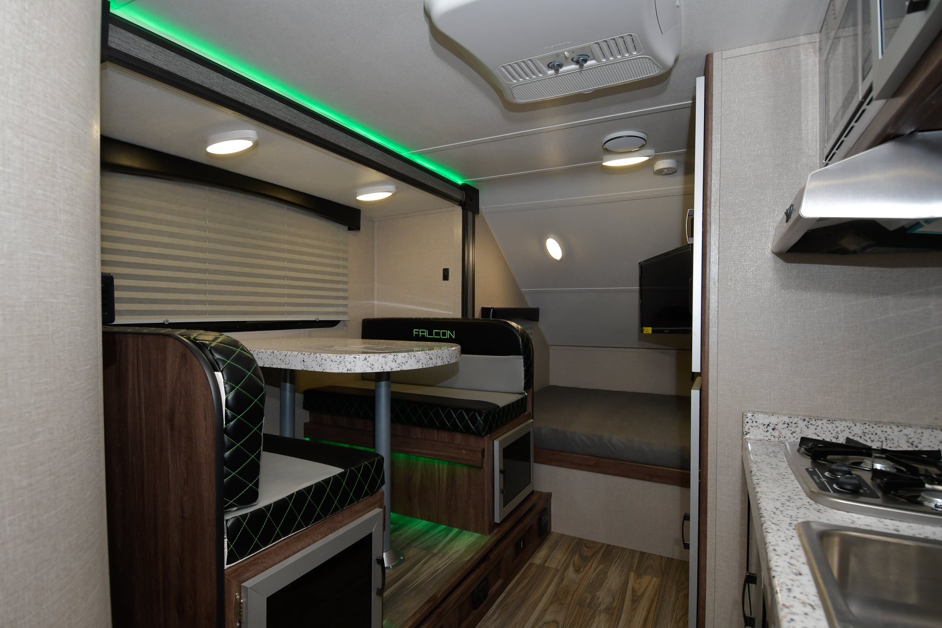 The Green Accent Lights in the Travel Lite Falcon can be toggled on or off