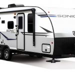 2020-Venture-RV-Sonic-SN220VRB-Travel-Trailer-Exterior-Front-3-4-Door