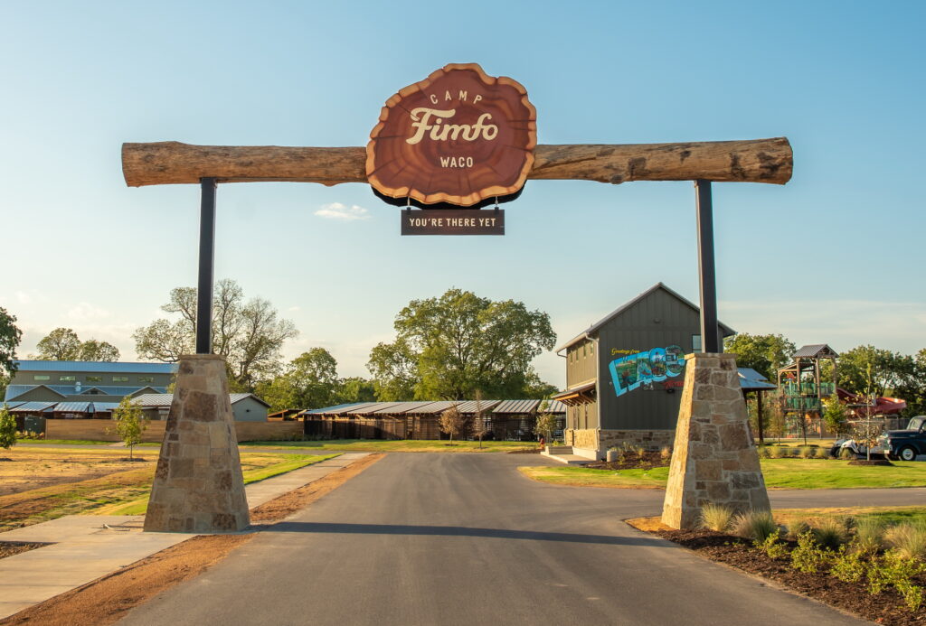 Gateway at the entrance to Camp Fimfo, Waco, Texas