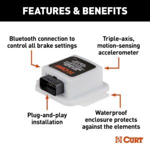 Curt Echo Series Brake Control graphic showing features and benefits
