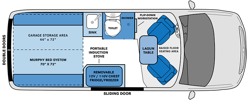 Pleasure-Way Rekon 4X4 class B motorhome floorplan