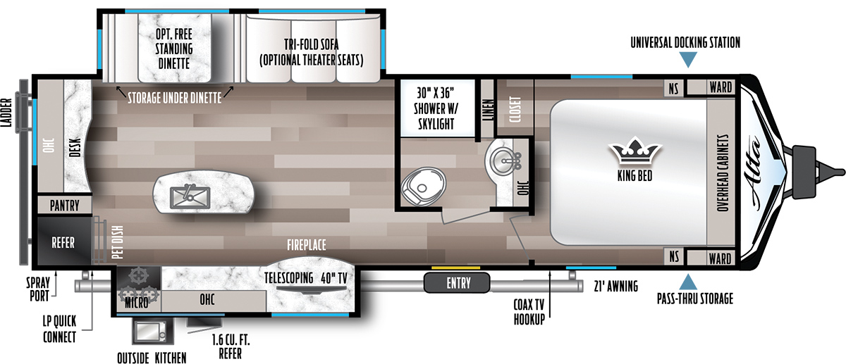 East to West RV Alta 2810KIK interior floorplan