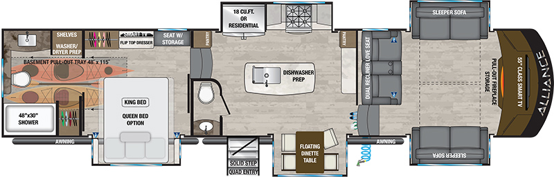Alliance Paradigm 310 RL fifth wheel travel trailer interior floorplan