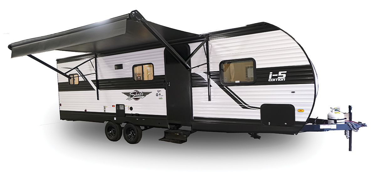 Shasta RV i-5 Edition 526DB exterior with awning extended