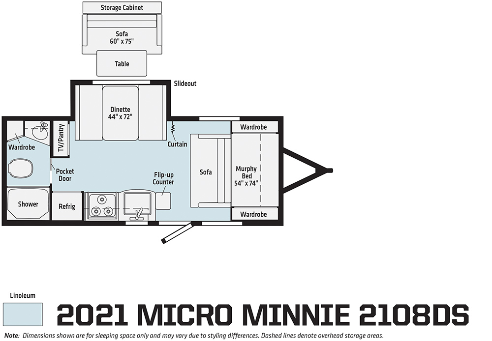 Winnebago Towables Micro Minnie 2108DS interior floorplan