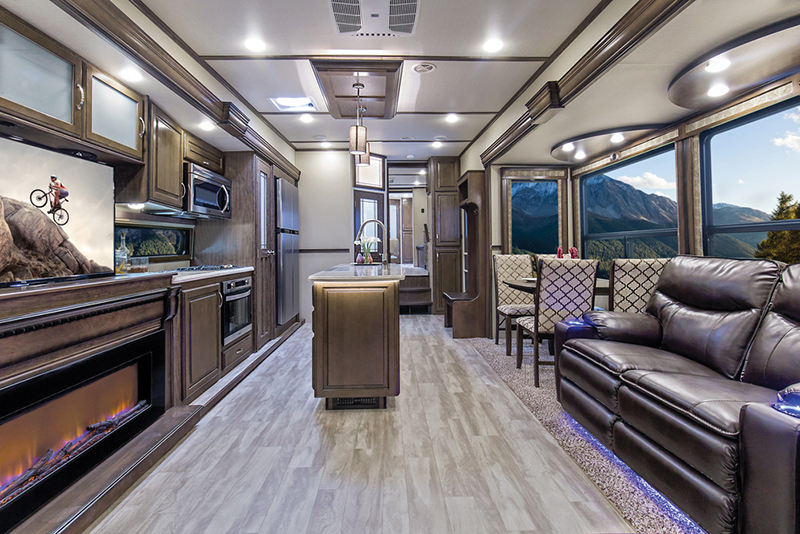 Grand Design Solitude 373FB/373FB-R fifth wheel travel trailer interior view slides extended