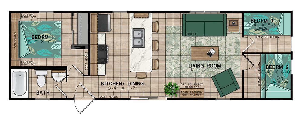 Northlander Reflection Riley park model interior floor plan.