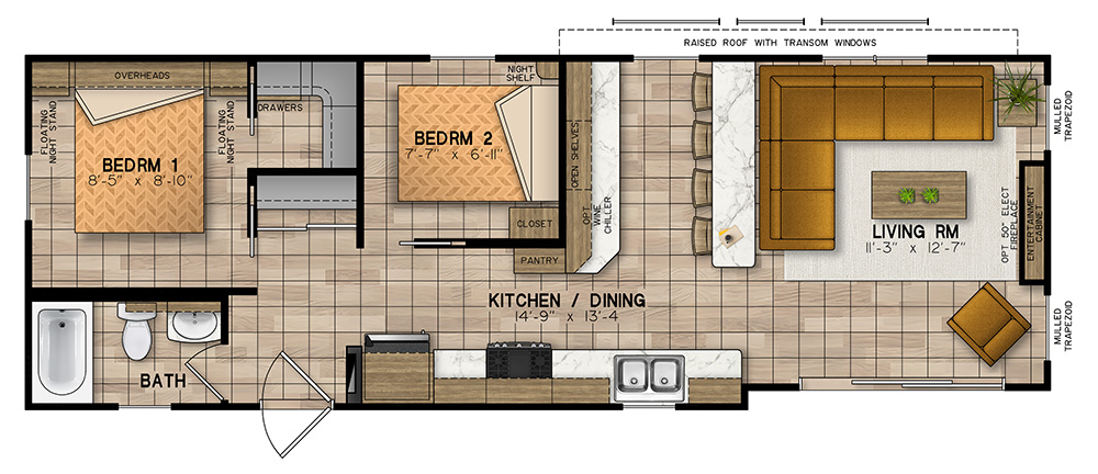 Northlander Escape Elkins park model trailer interior floor plan.