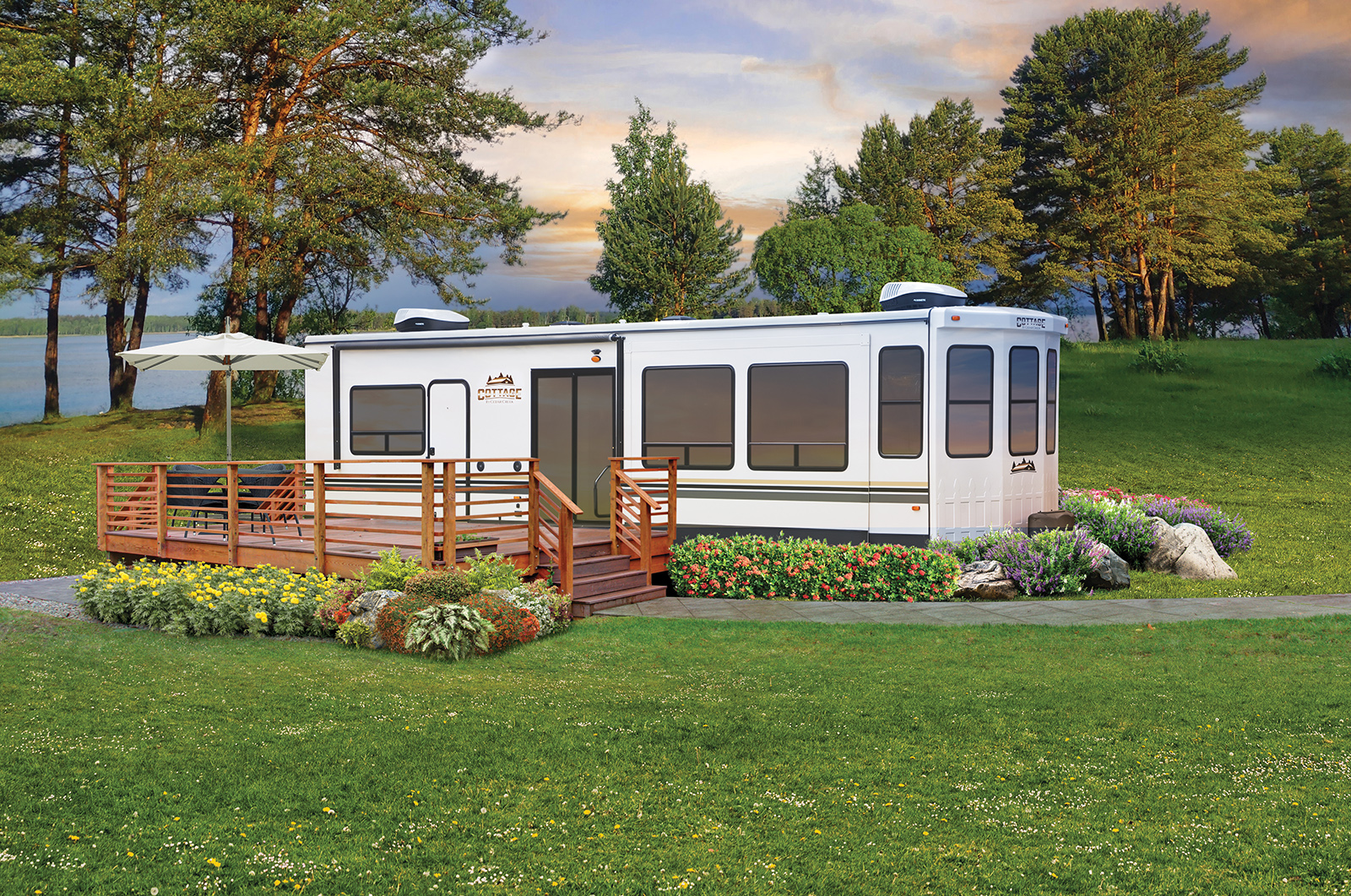 Cedar Creek park model trailer - exterior scenic view.