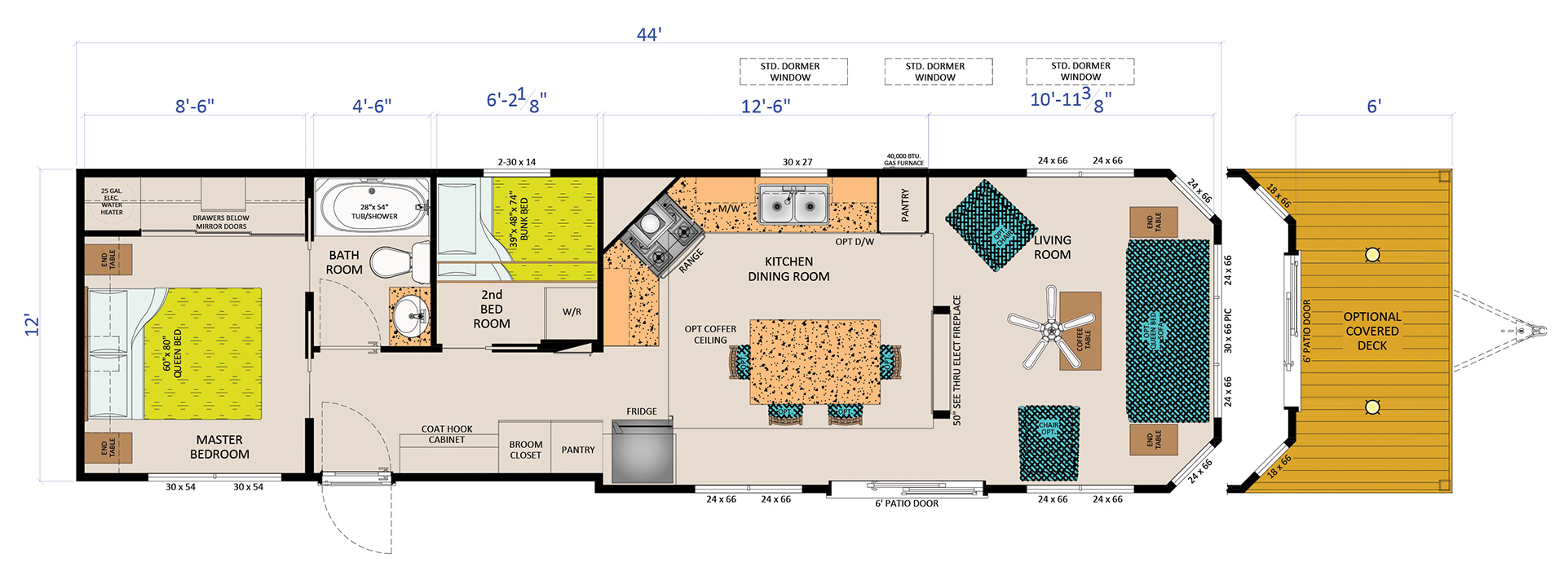 General Coach Resort Series Ridgetown park model trailer interior floor plan.