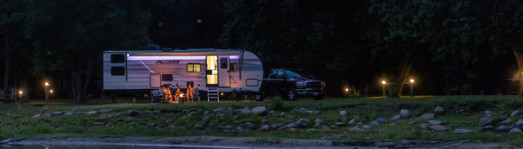Winnebago Access night view in campground.