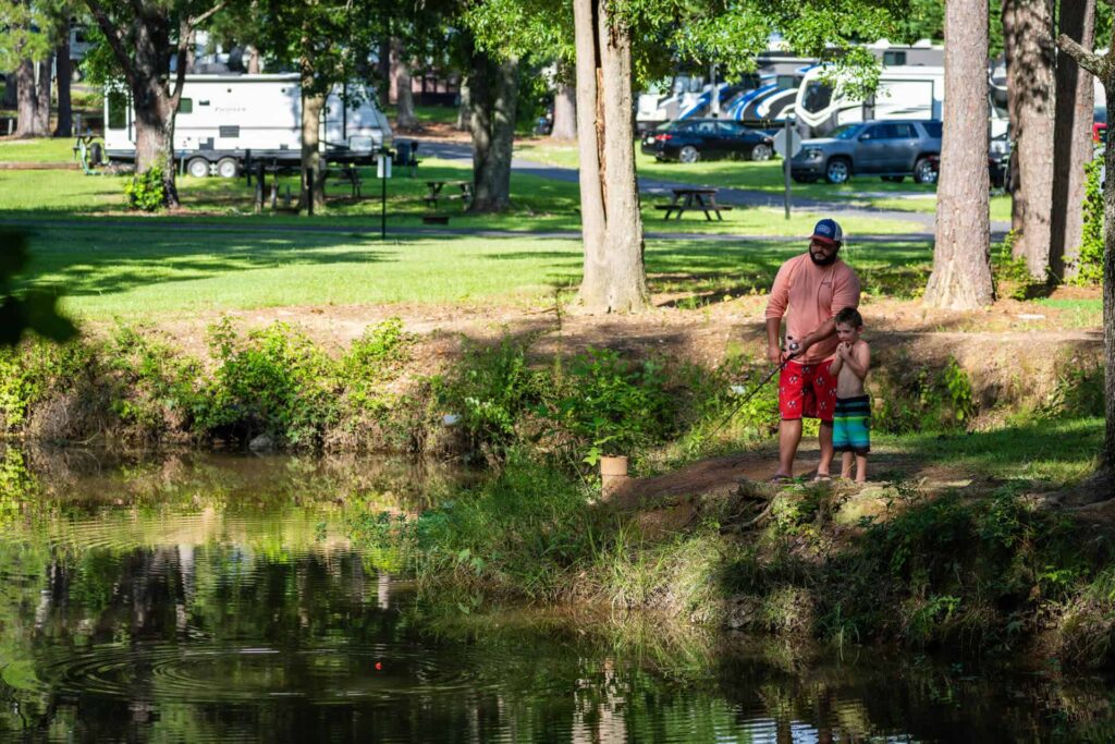 Fishing in the pond at Pine Mountain RV Resort