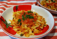 Fettucini with fresh tomato caper sauce