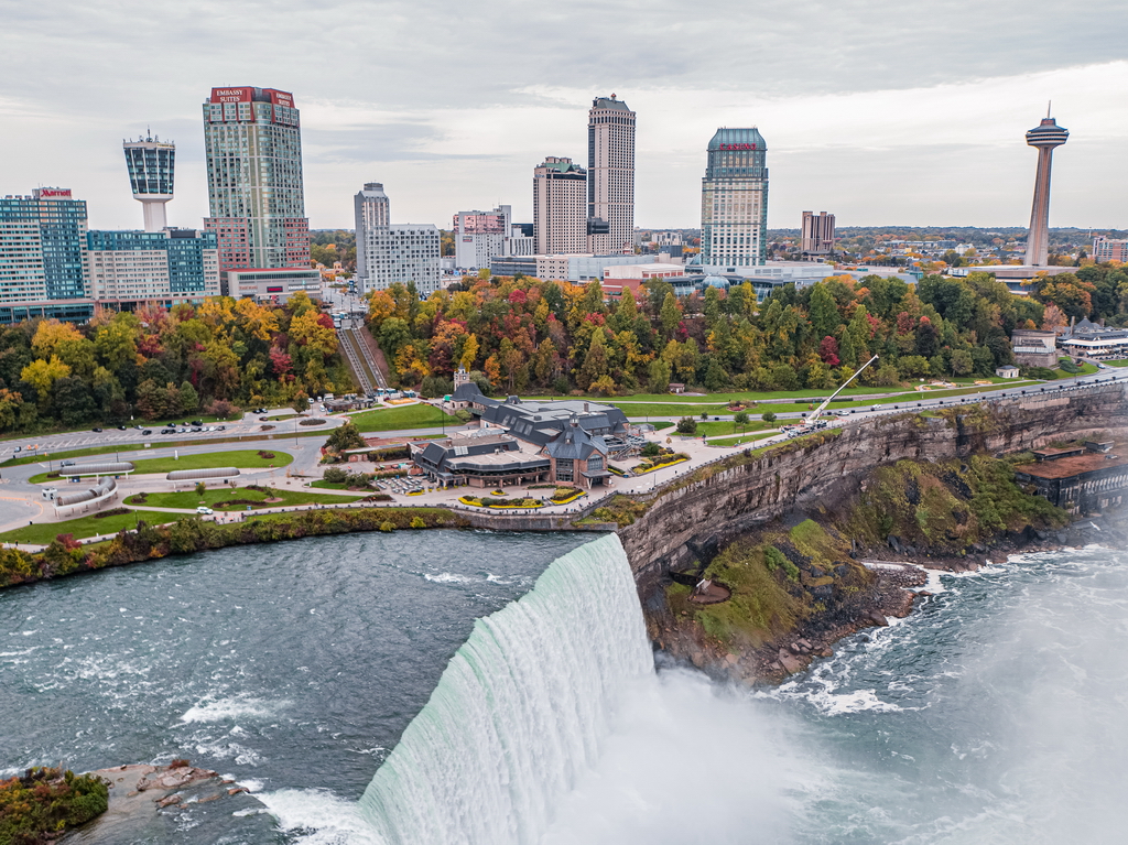 Downtown Niagara Falls Ontario Skyline and Falls