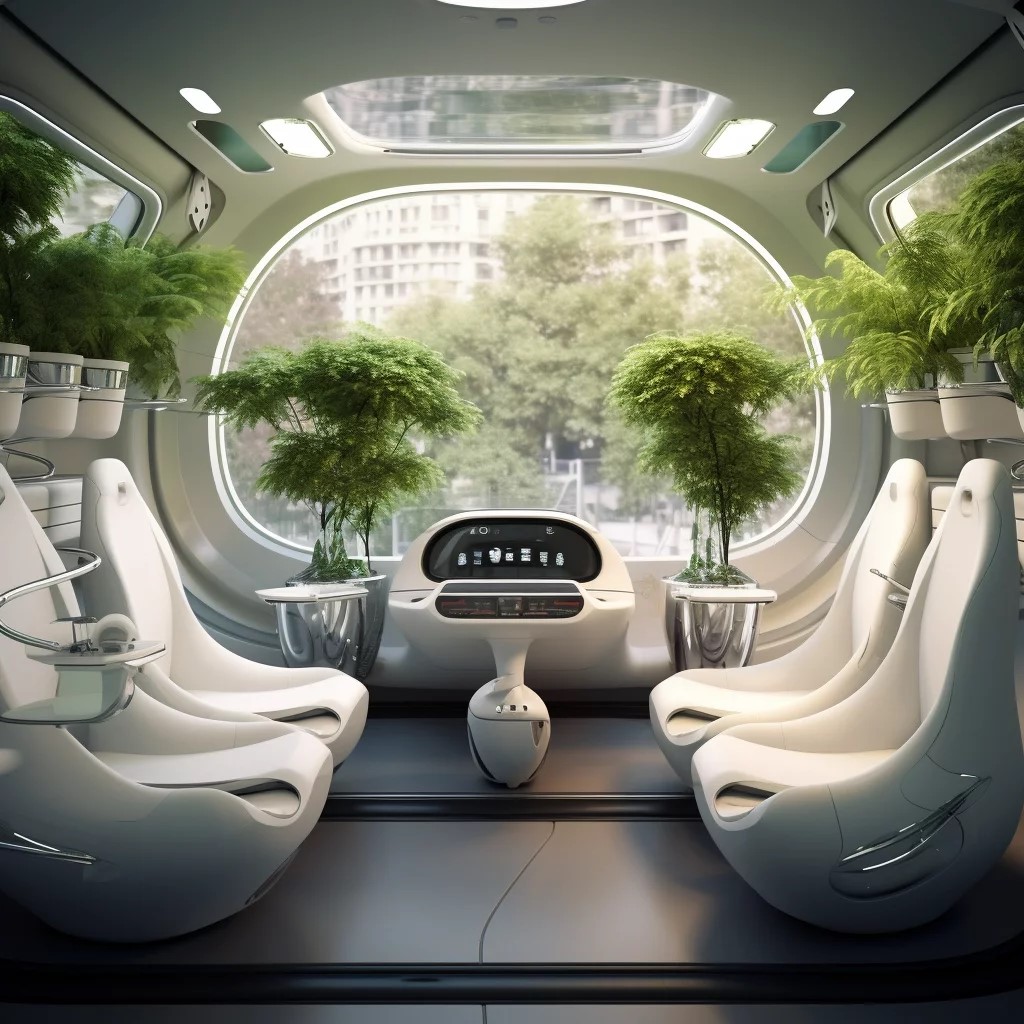 An AI generated image of car interior circa 2075 from DiscoverCars.com