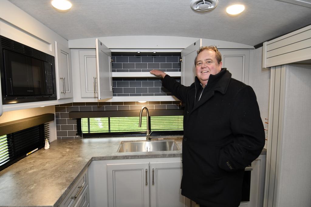 Lots of cabinet space - with the wall decor adding extra flair