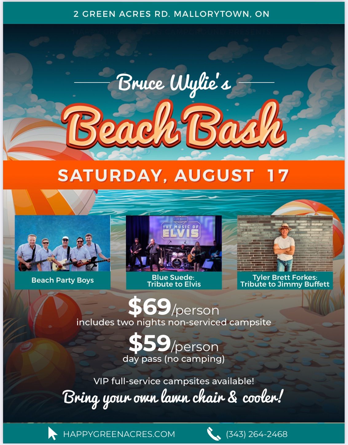Bruce Wylie's Beach Bash at Happy Green Acres Campground, Mallorytown, Ontario August 16 - 17, 2024