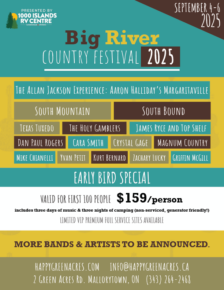 Big River Country Festival at Happy Green Acres in Mallorytown, Ontario September 4 - 6, 2025.