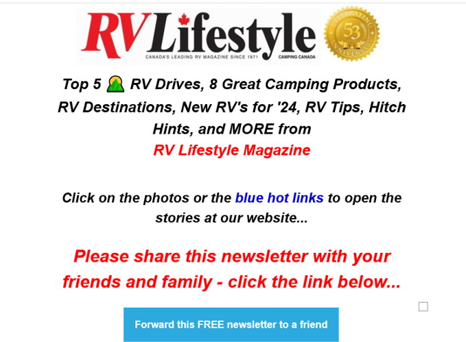RV Lifestyle Magazine weekly e-Newsletter