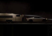 Living Vehicle® Introduces All-Electric CyberTrailer Living Vehicle CyberTrailer Side Go Mode, towed by a Tesla Cyber Truck