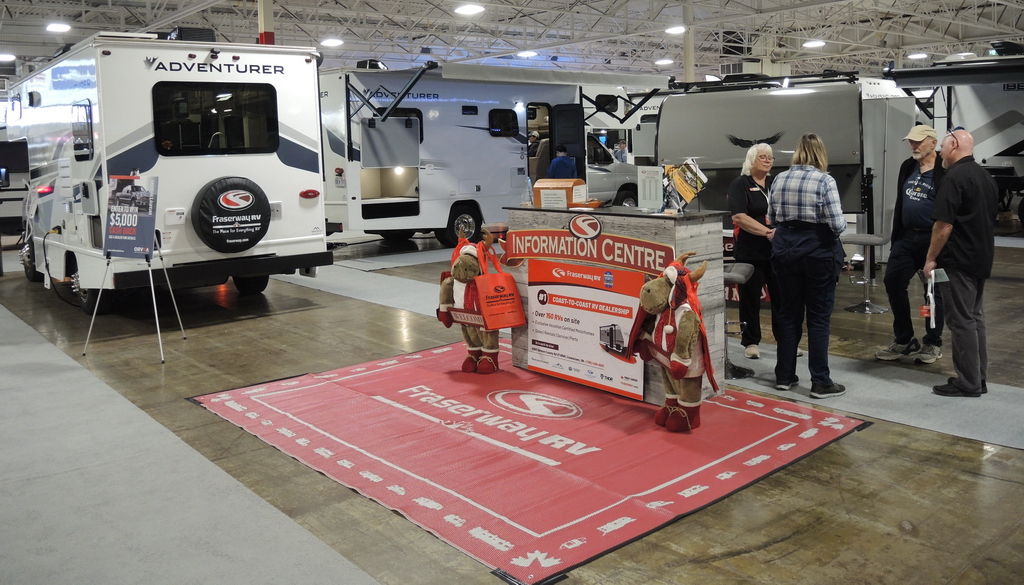 The crew from Fraserway RV brought the Adventurer class C motorhomes and the Soaring Eagle truck camper to the Toronto Fall RV Show.