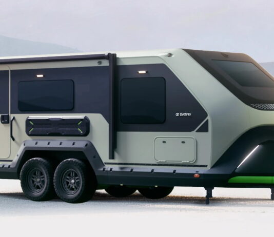 Evotrex PG5 Debuts at CES 2026 The all-electric Evotrex PG5 travel trailer debuted at the CES 2026 show in Las Vegas.