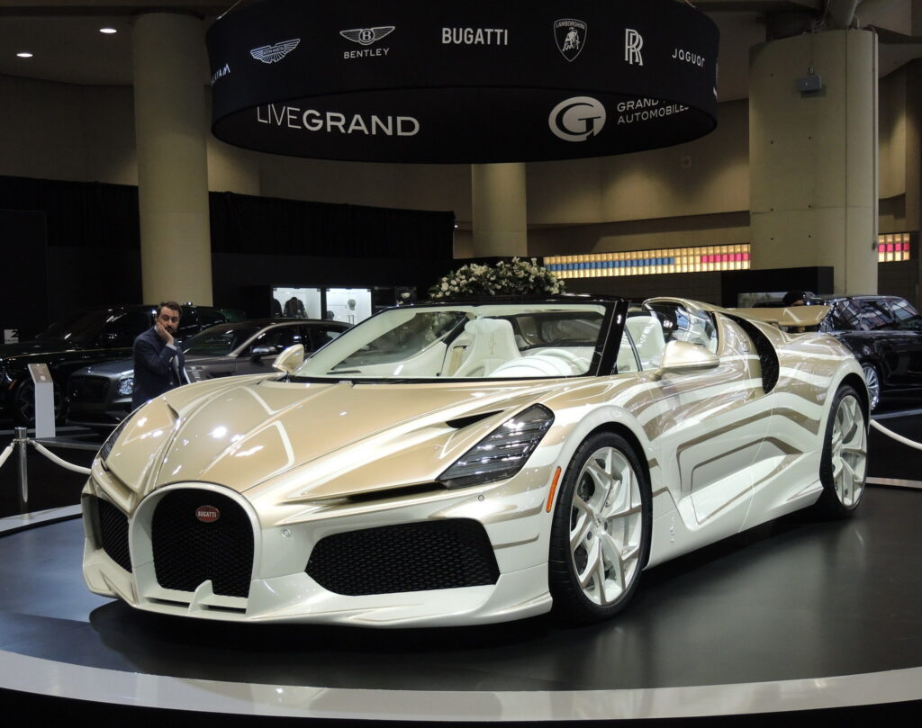 The supreme elegance of the Bugatti Mistral W 16 is the showstopper at the Grand Touring Automobiles exhibit on level 200 of the MTCC North Building.